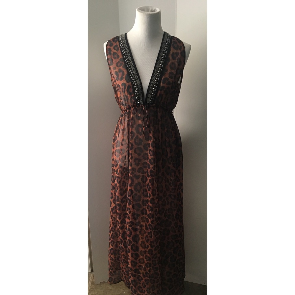 Maxi embellished animal print Coverup